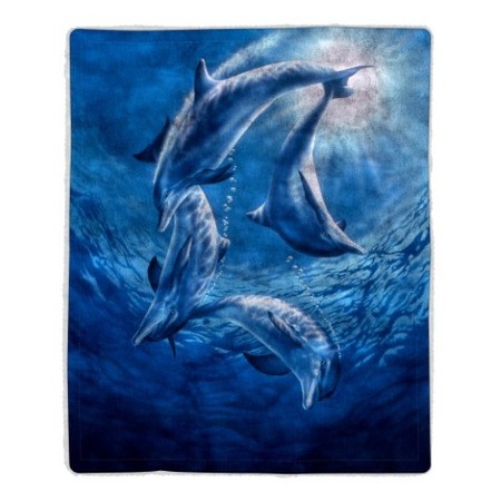 HASTINGS HOME Sherpa Fleece Throw Blanket with Ocean Dolphin Pattern, Lightweight Hypoallergenic for Adults / Kids 834070TFQ
